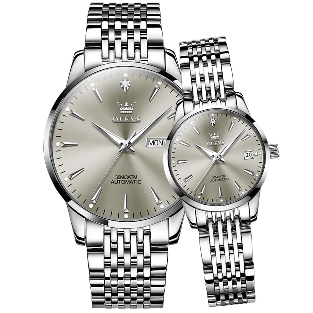 OLEVS 6635 Stainless Steel Automatic Mechanical Couple Watches