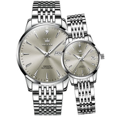 OLEVS 6635 Stainless Steel Automatic Mechanical Couple Watches