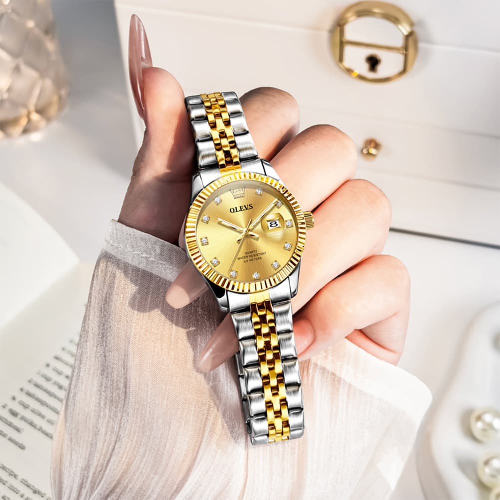 OLEVS 3705 Classic Luxury Fluted Bezel Quartz Watch for Women