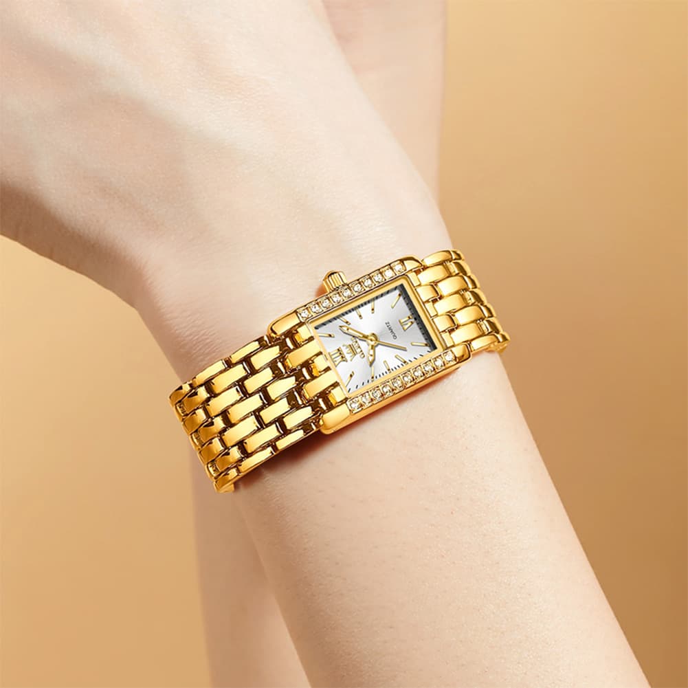 OLEVS 3700 Petite Rectangle Crystal Womens Watch Stainless Steel