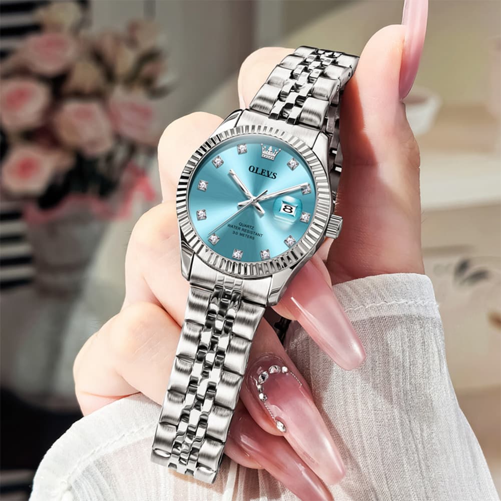 OLEVS 3705 Classic Luxury Fluted Bezel Quartz Watch for Women