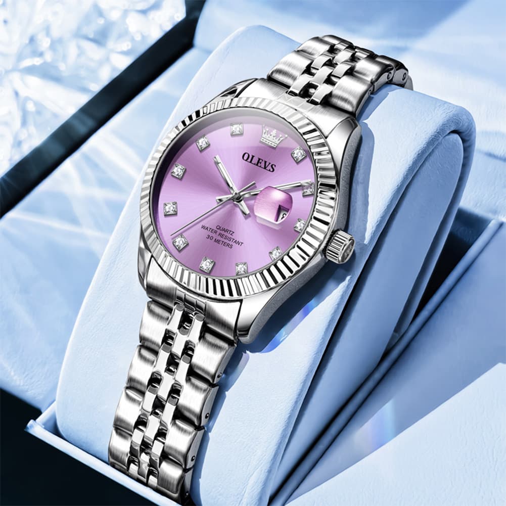 OLEVS 3705 Classic Luxury Fluted Bezel Quartz Watch for Women