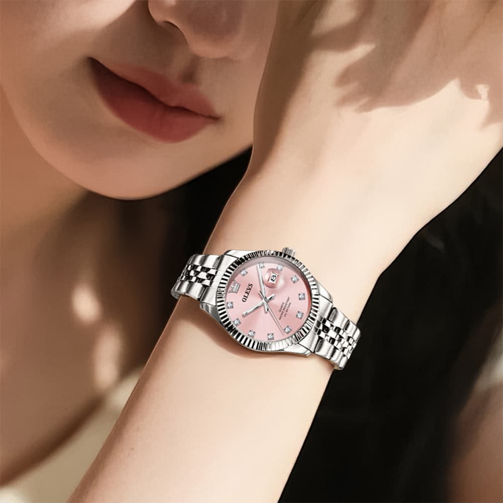 OLEVS 3705 Classic Luxury Fluted Bezel Quartz Watch for Women