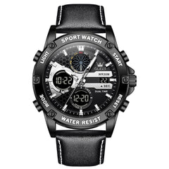 OLEVS 1110 Rugged Dual Display Leather Sport Watch for Men