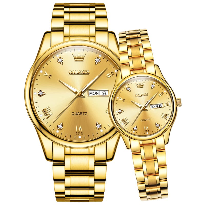 OLEVS His and Hers Couple Watches Set Two Tone Stainless Steel Quartz Day Date 5563Q