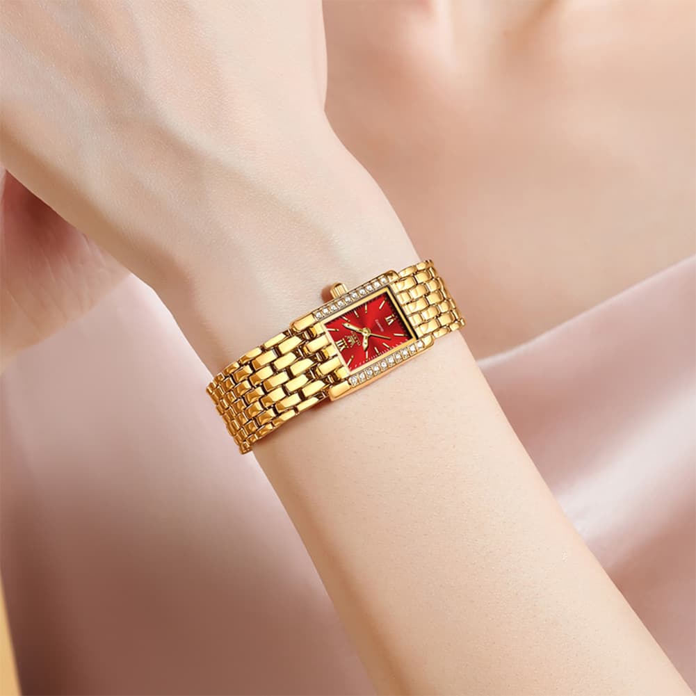 OLEVS 3700 Petite Rectangle Crystal Womens Watch Stainless Steel
