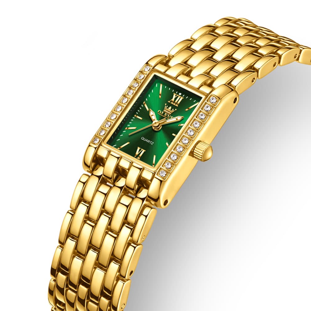 OLEVS 3700 Petite Rectangle Crystal Womens Watch Stainless Steel