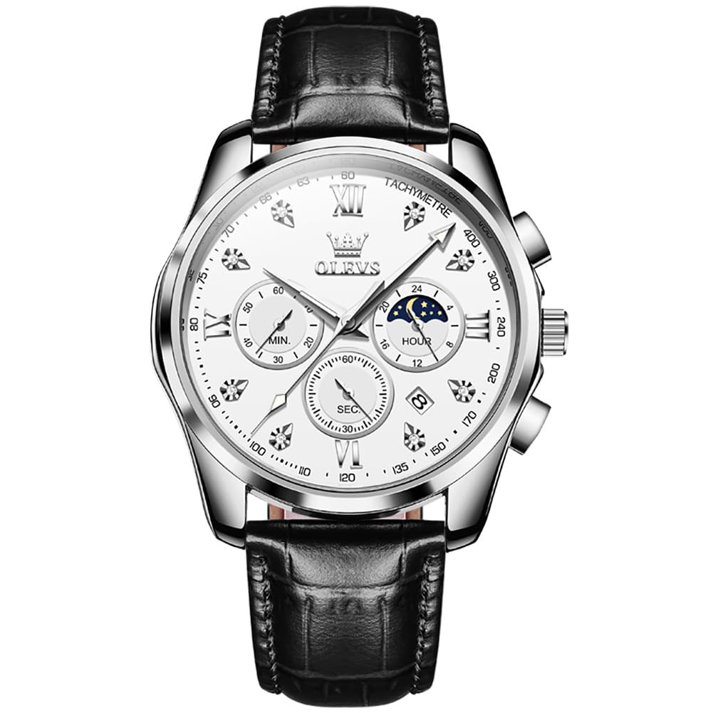 OLEVS 2888 Leather Chronograph Moon Phase Watch for Men