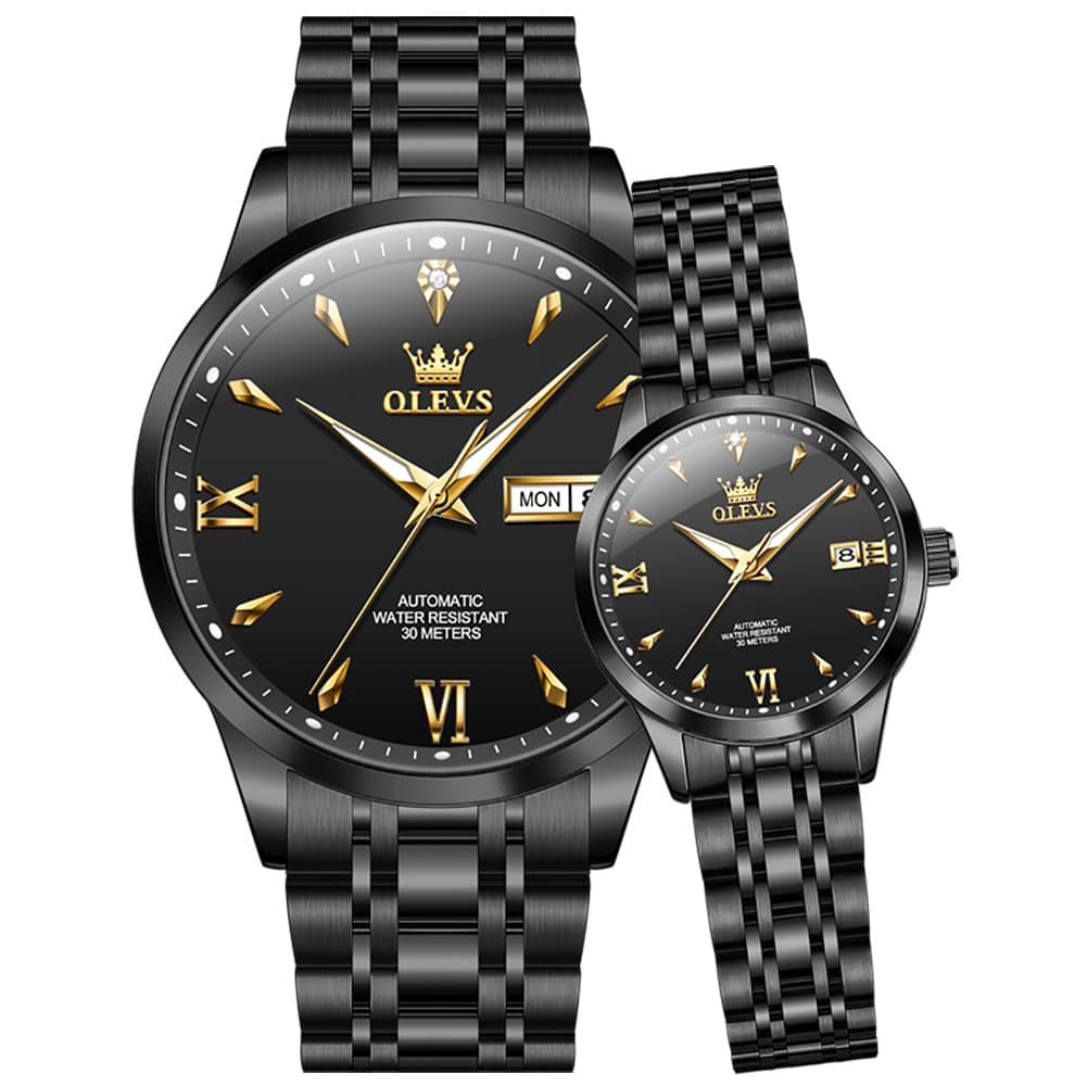 OLEVS Couple Watches Diamond Dial Automatic Mechanical Watch 9956 Steel Band for His and Hers