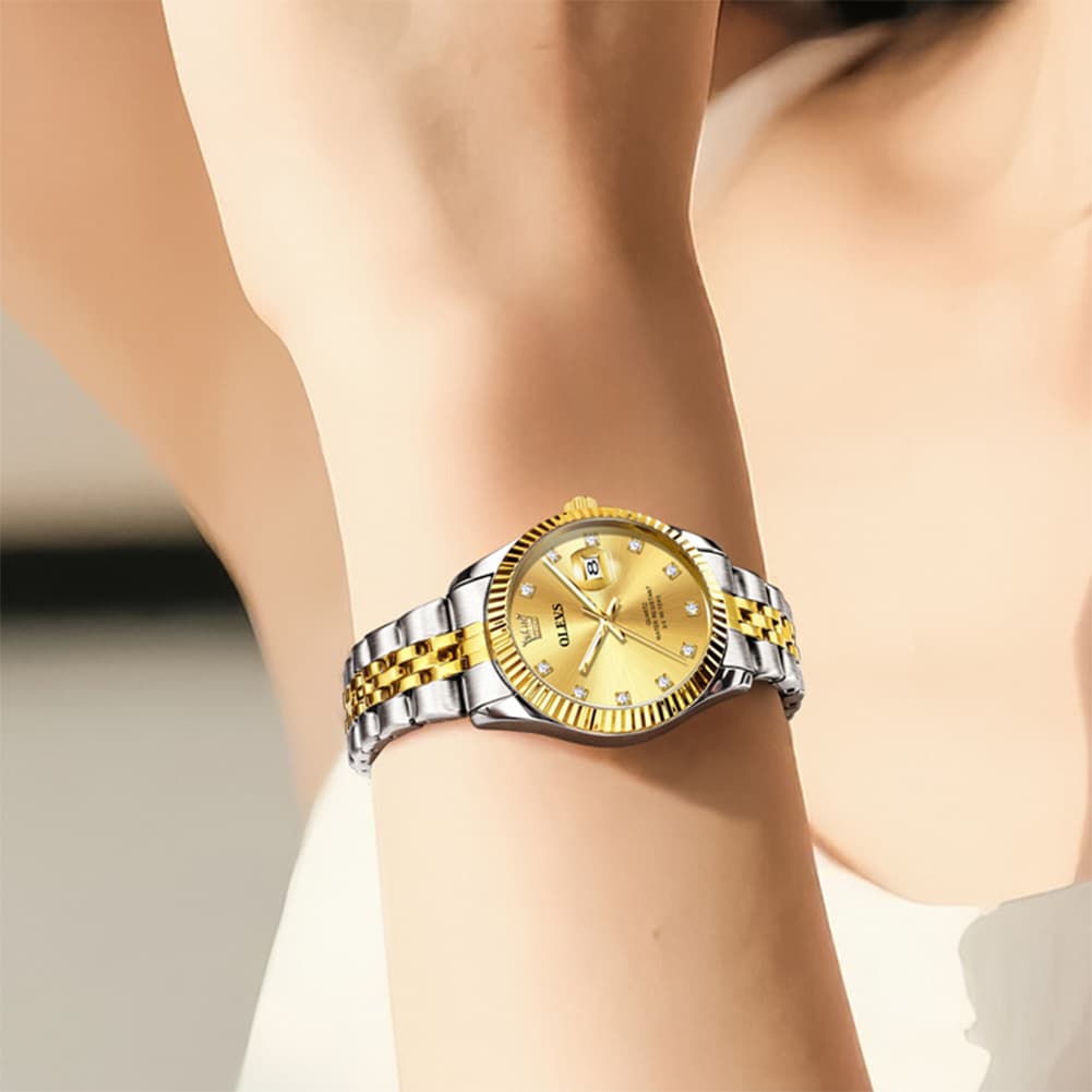 OLEVS 3705 Classic Luxury Fluted Bezel Quartz Watch for Women