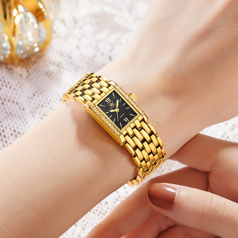 OLEVS 3700 Petite Rectangle Crystal Womens Watch Stainless Steel