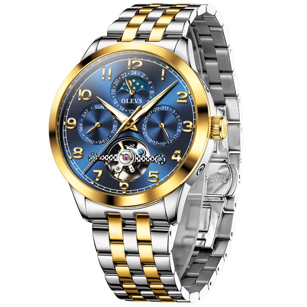 OLEVS 7018 Sun and Moon Skeleton Mechanical Watch for Men