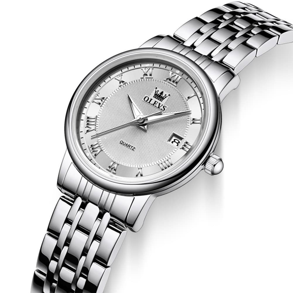 OLEVS Women Sunray Pastel Watch Petite Silver Stainless Steel Date Quartz 5611