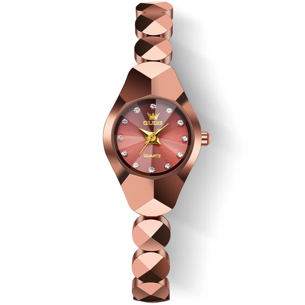 OLEVS 7007 Tungsten Steel Watch Dainty Faceted Bracelet Diamond Accent Quartz Luxury Timepiece for Women