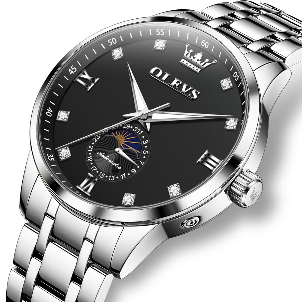 OLEVS 7041 Solid Steel Moon Phase Automatic Watch For Men