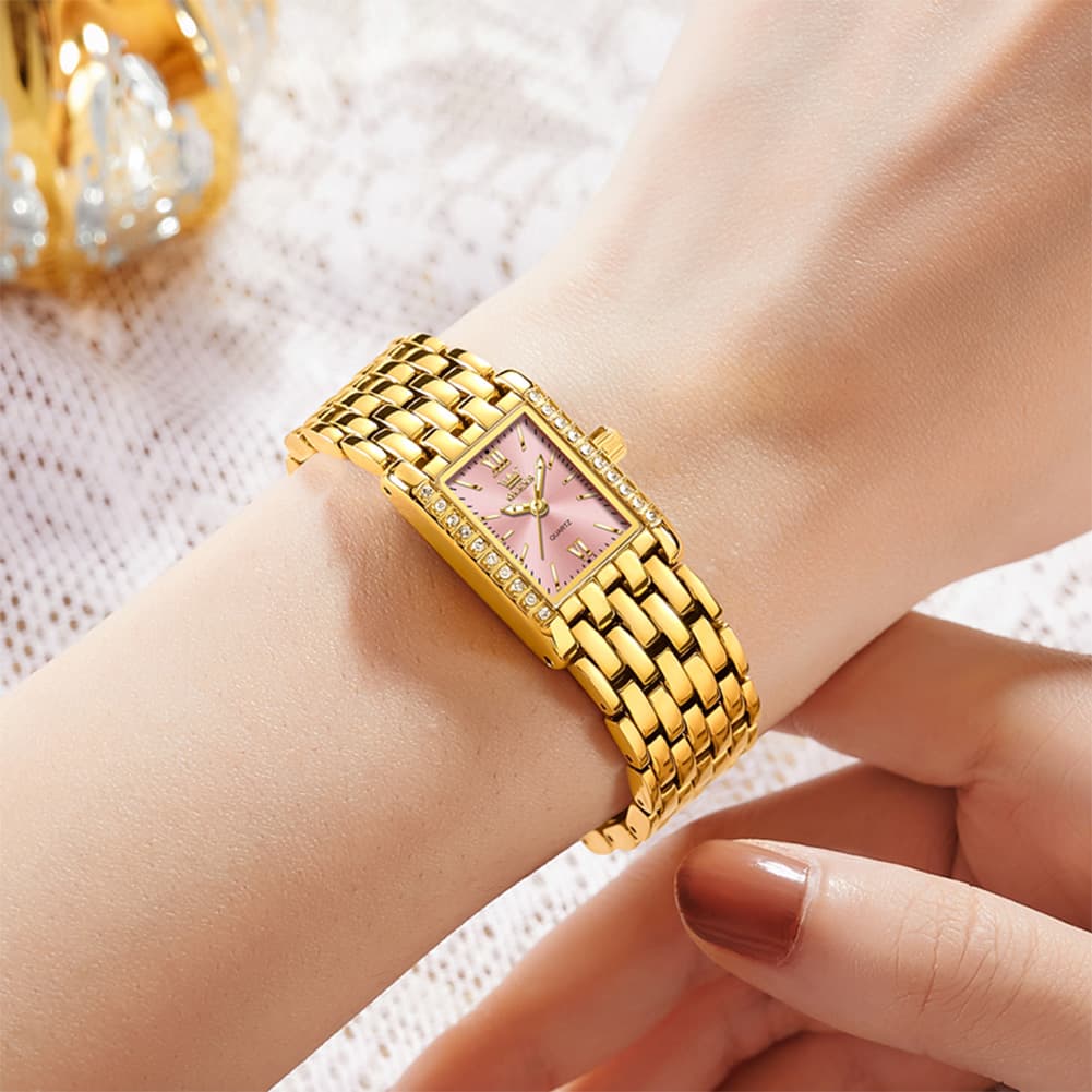 OLEVS 3700 Petite Rectangle Crystal Womens Watch Stainless Steel