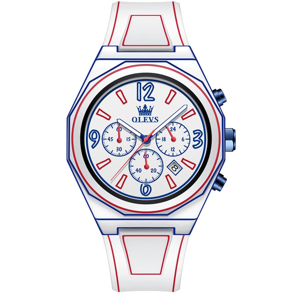 OLEVS Men Streetwear Comic Chronograph Watch Octagonal Silicone Quartz 5622