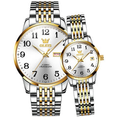 OLEVS 6666Q Stainless Steel Mechanical Big Numeral Couple Watches