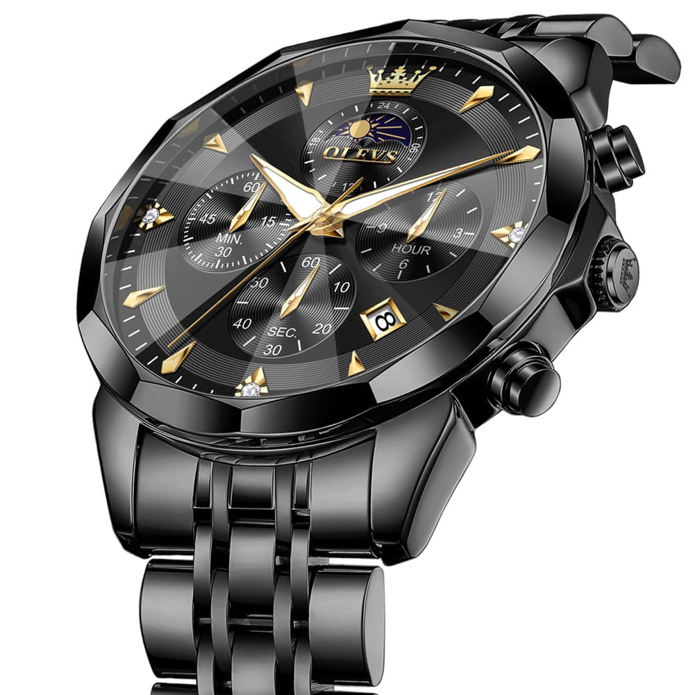 OLEVS 3673 Quartz 3D Rhombic Mirror Chronograph Watch For Men