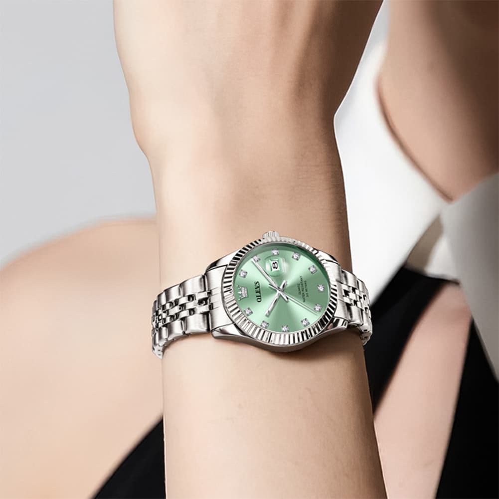 OLEVS 3705 Classic Luxury Fluted Bezel Quartz Watch for Women