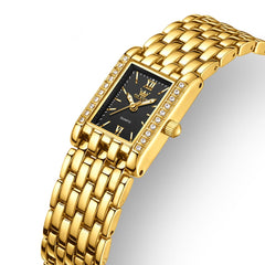 OLEVS 3700 Petite Rectangle Crystal Womens Watch Stainless Steel
