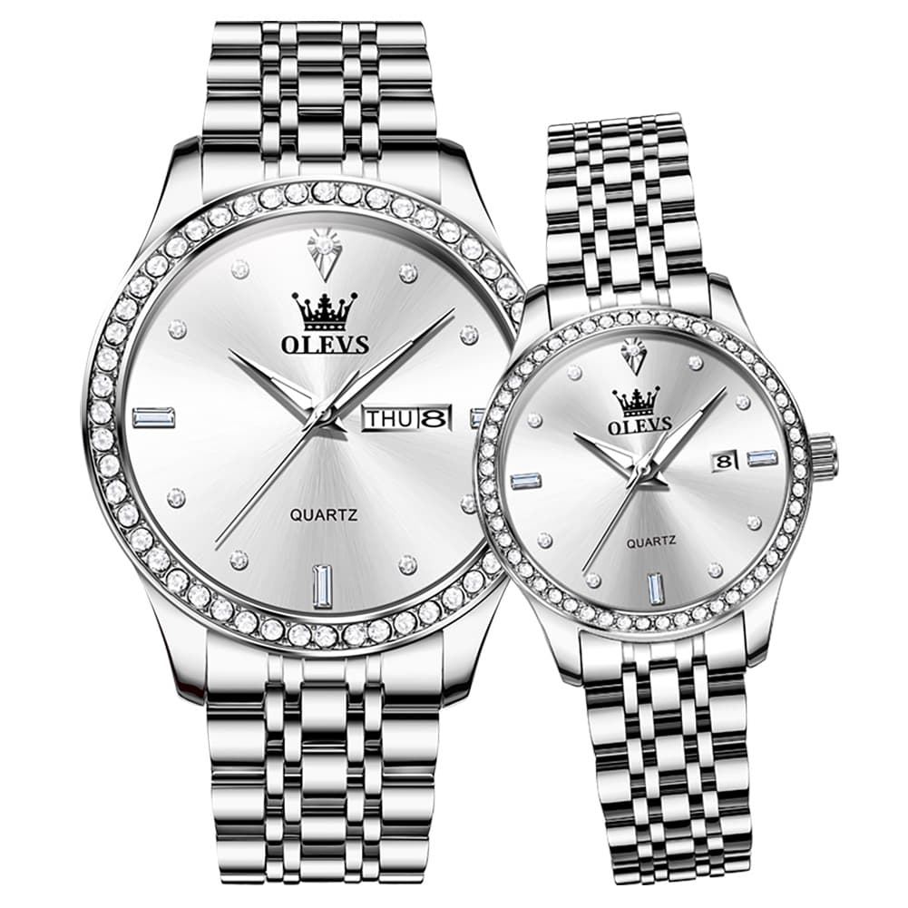 OLEVS 3625N Diamond Bezel Quartz Couple Watches Set