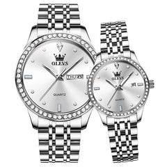OLEVS 3625N Diamond Bezel Quartz Couple Watches Set