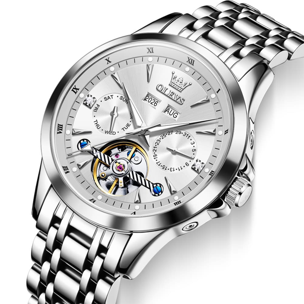 OLEVS 7091 Double Open Heart Multi-Function Automatic Watch For Men