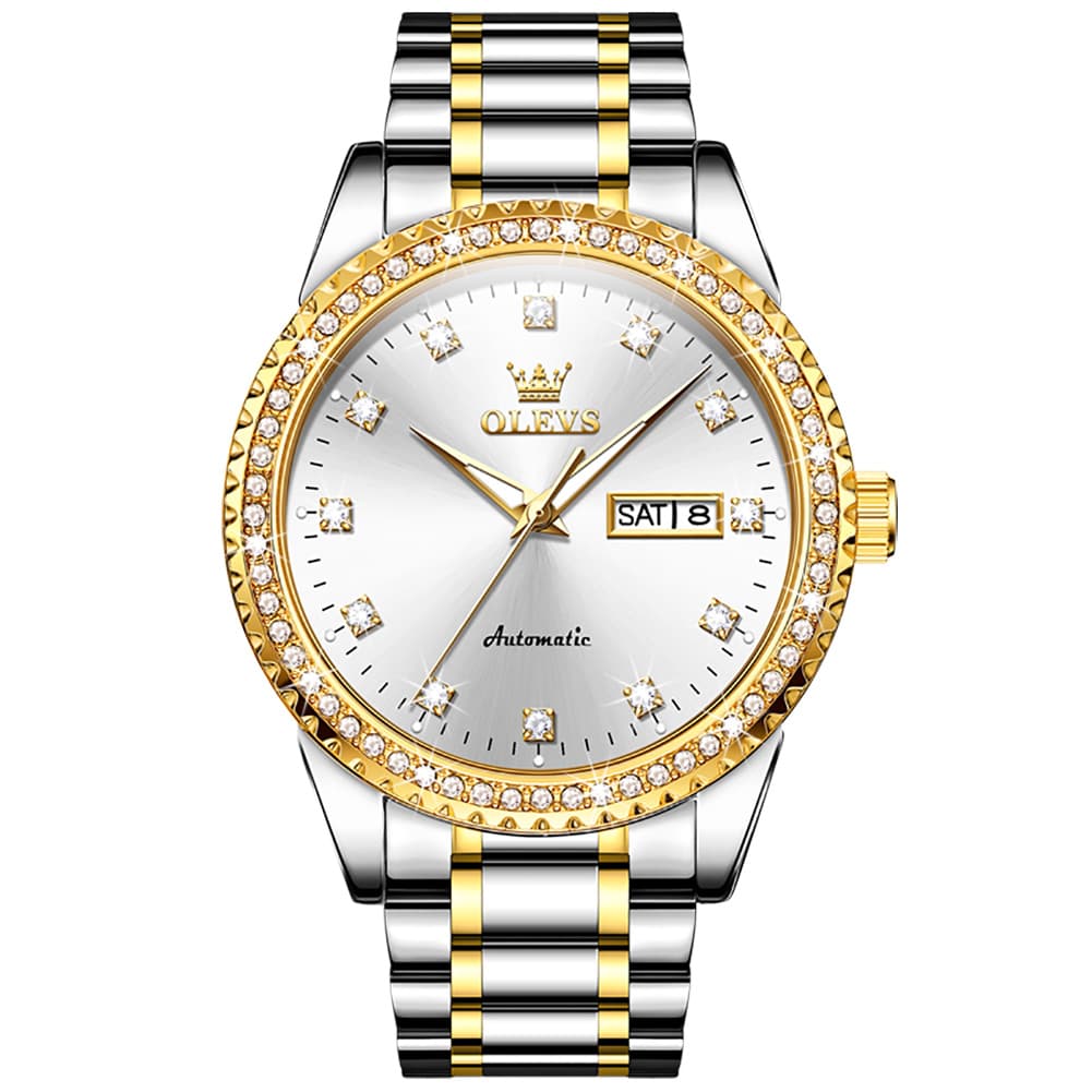 OLEVS 7003 Diamond Bezel Day Date Mechanical Watch for Men