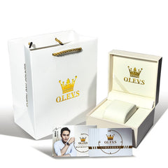 OLEVS Premium White Mechanical Watch Gift Box Set with VIP Cards