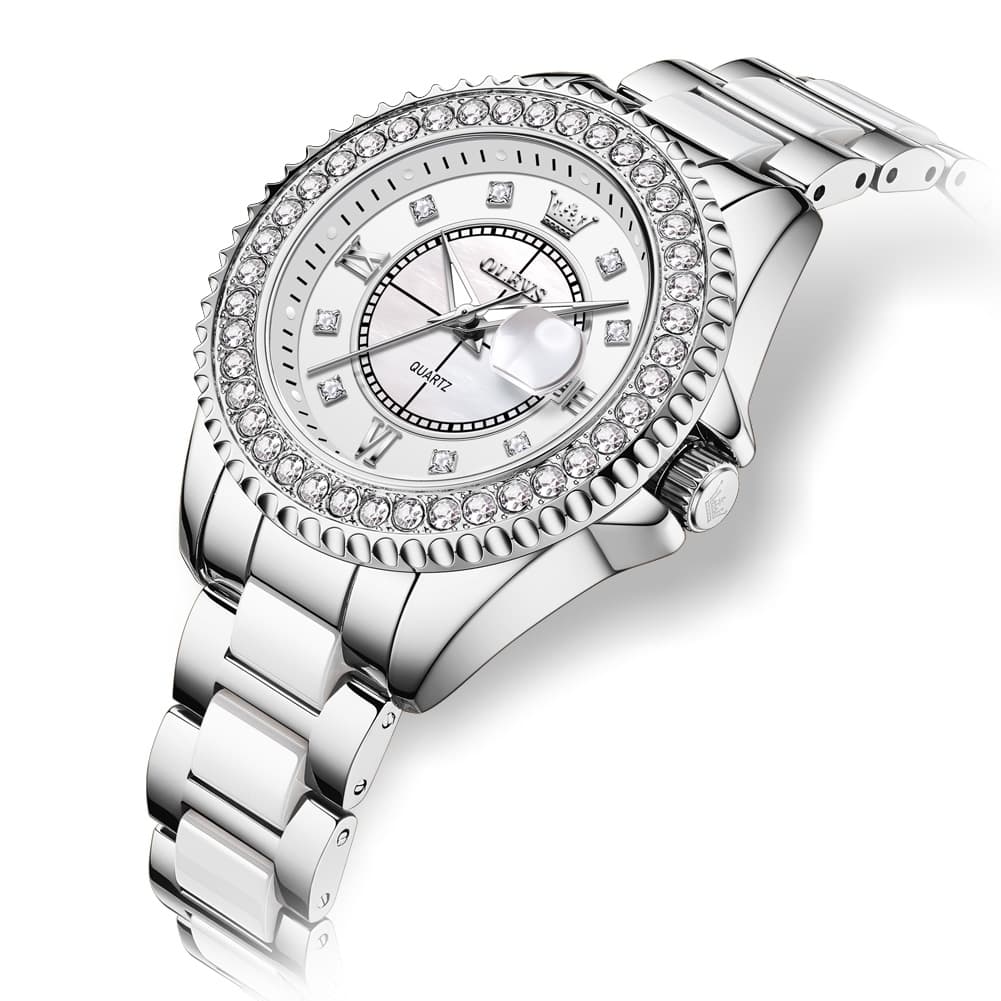 OLEVS Crystal Ceramic Luminous Quartz Watch for Women 3685