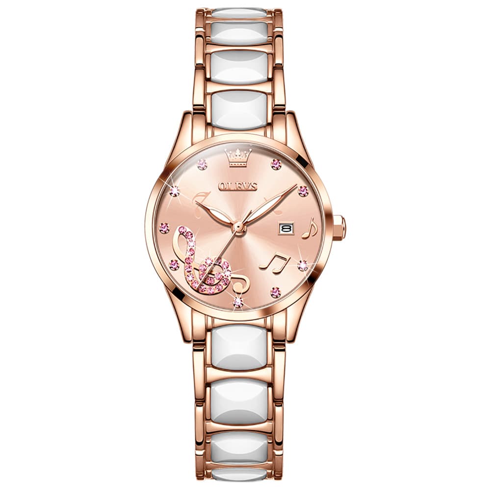 OLEVS 3605 Ceramic Musical Note Quartz Watch for Women