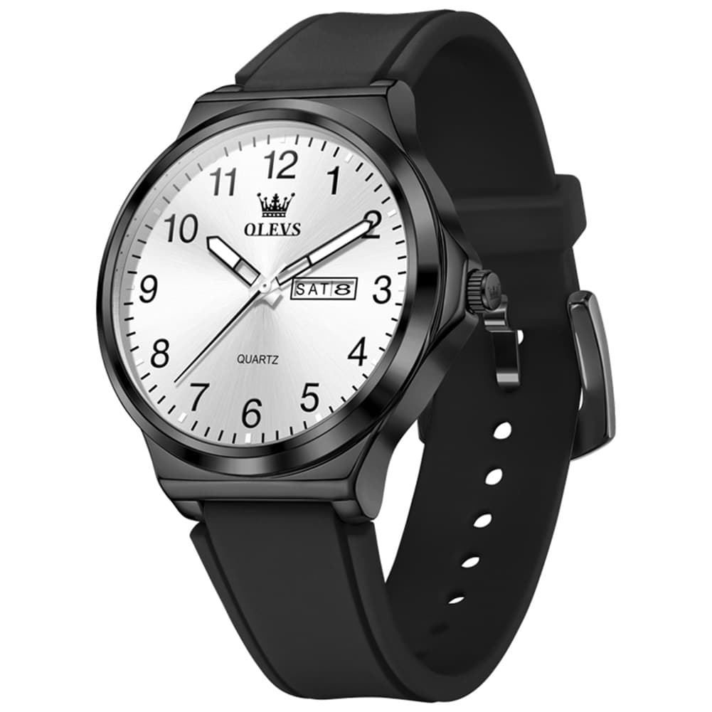 OLEVS 5647 Ultra Thin Day Date Quartz Watch Silicone Strap Casual Timepiece for Men and Women