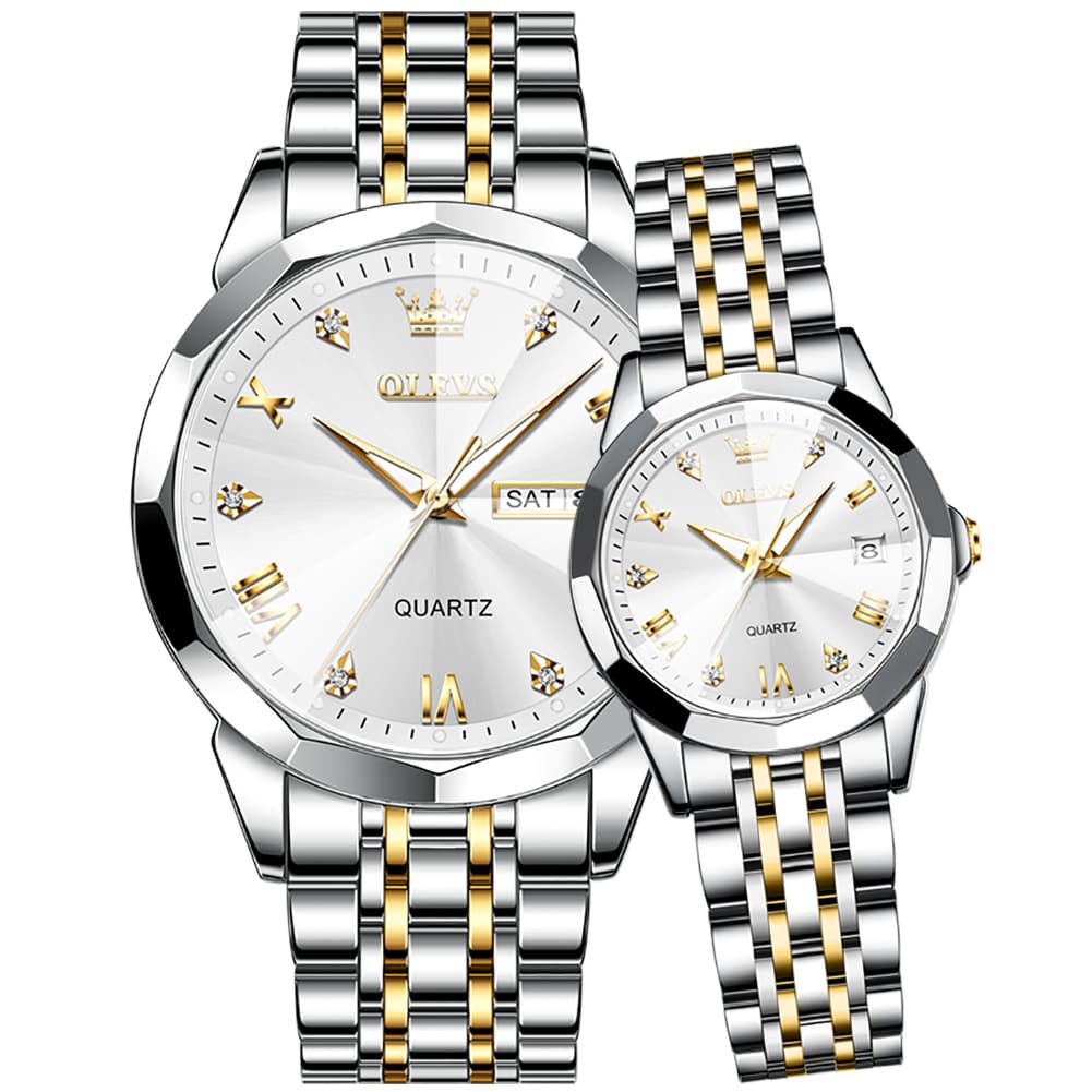 OLEVS 9931 Diamond Stainless Steel Couple Watch Set