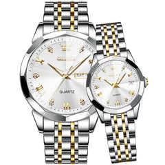 OLEVS 9931 Diamond Stainless Steel Couple Watch Set