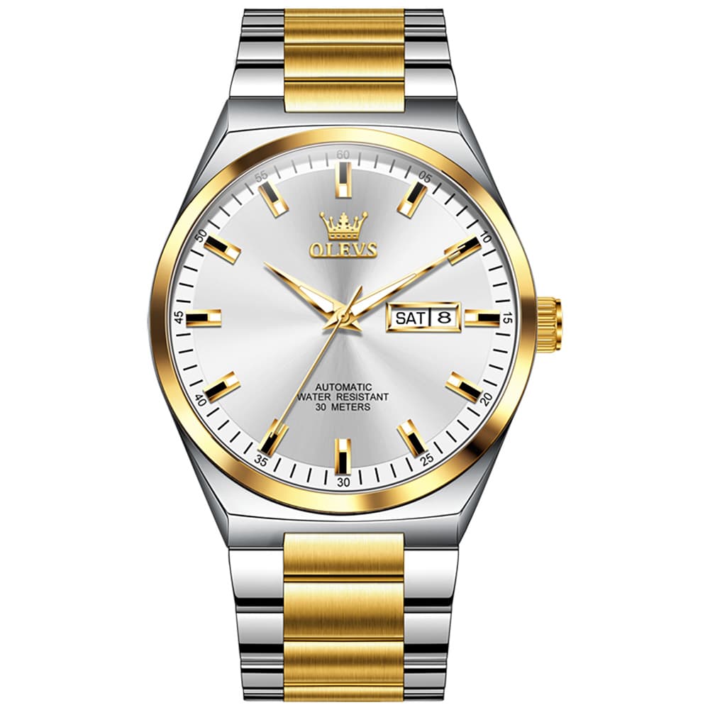 OLEVS Integrated Bracelet Automatic Day Date Watch 9907 for Men