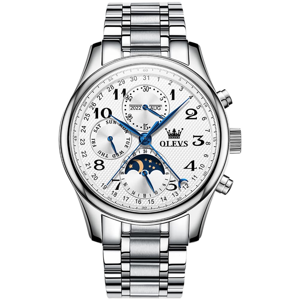 OLEVS 6667 Stainless Steel Mechanical Moon Phase Watch for Men