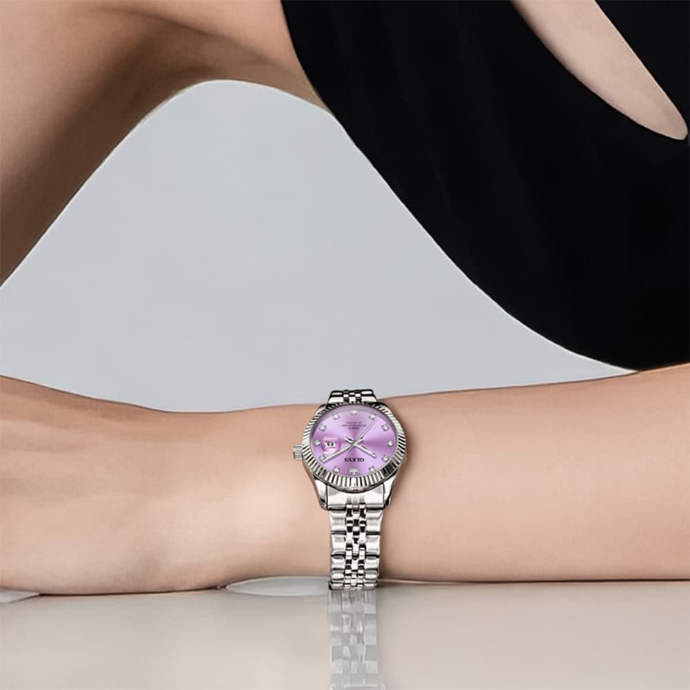 OLEVS 3705 Classic Luxury Fluted Bezel Quartz Watch for Women