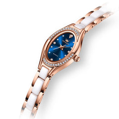 OLEVS Oval Ceramic Bracelet Diamond Watch 7131 for Women