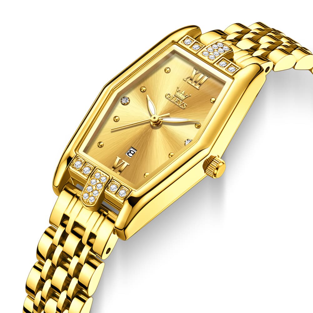 OLEVS 3699 Tonneau Geometric Crystal Womens Dress Watch