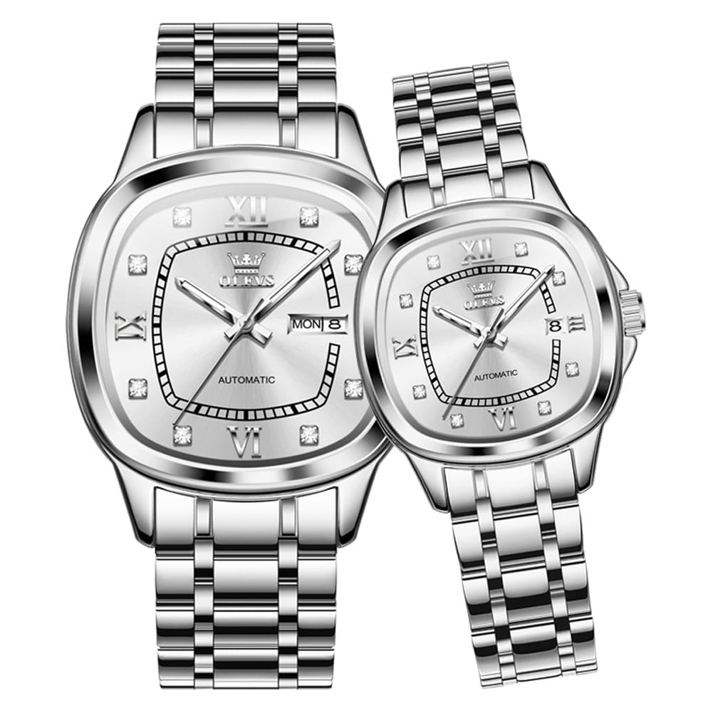 OLEVS Retro Square Diamond Dial Automatic Mechanical Watch 9810 for Men and Women