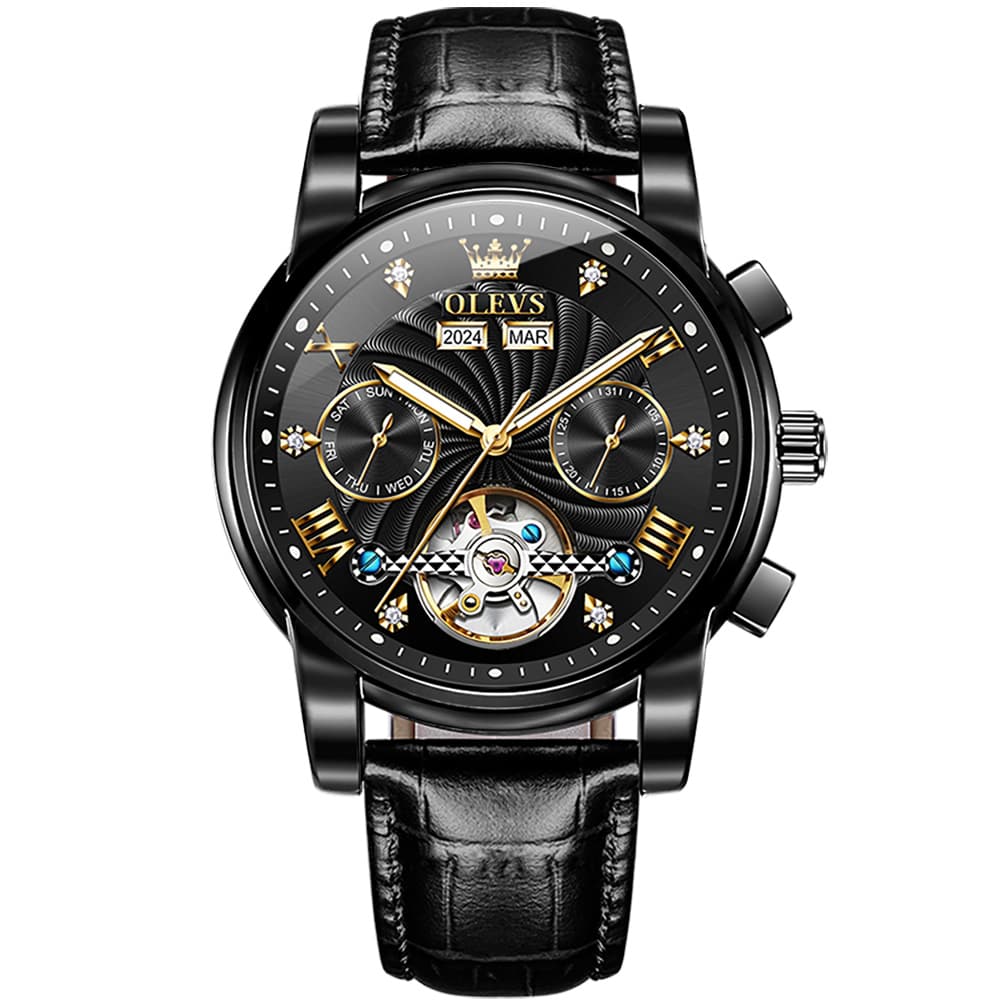 OLEVS 7088 Open Heart Leather Automatic Watch For Men