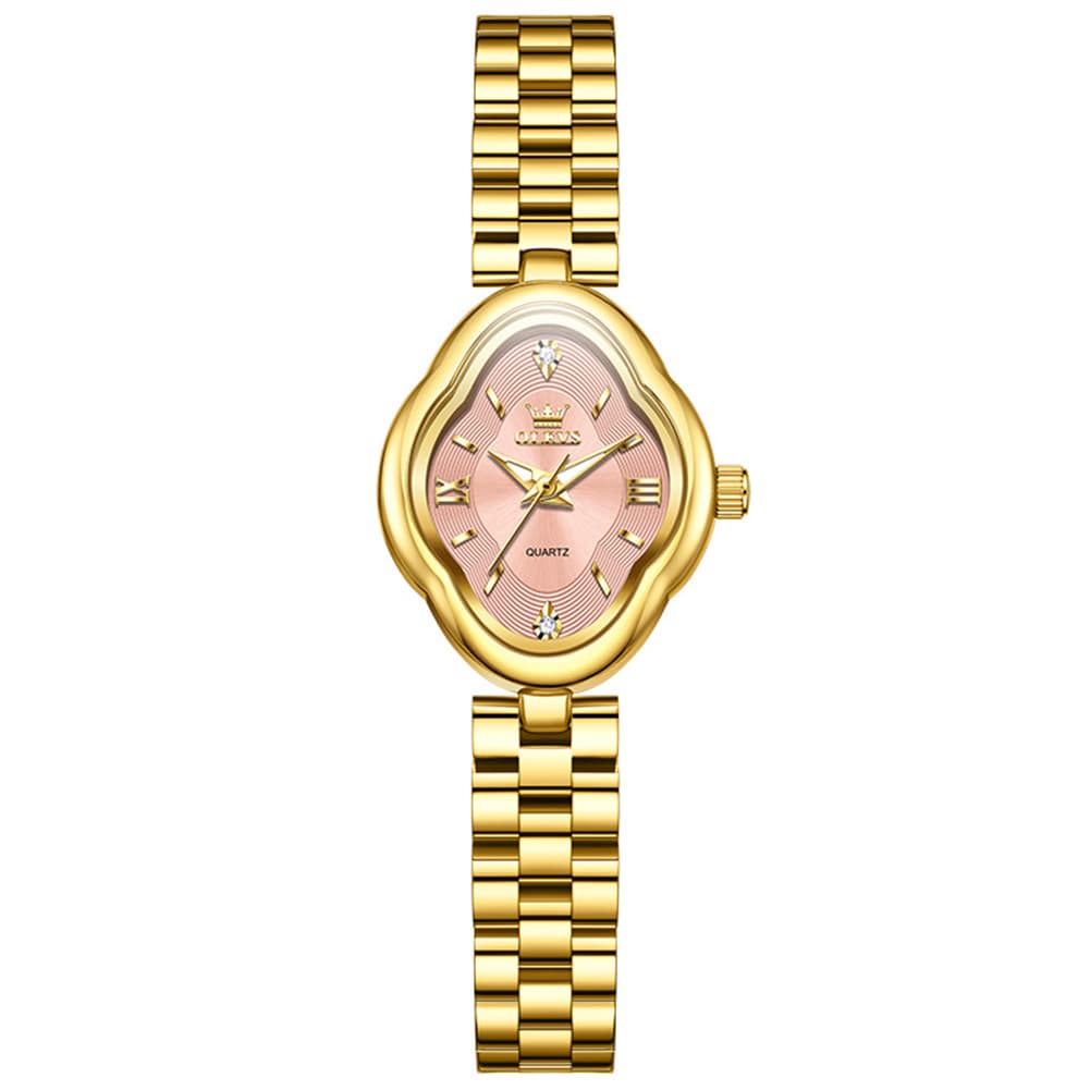 OLEVS 5666 Petal Case Vintage Dress Watch Gold Bracelet Quartz Jewelry Timepiece for Women