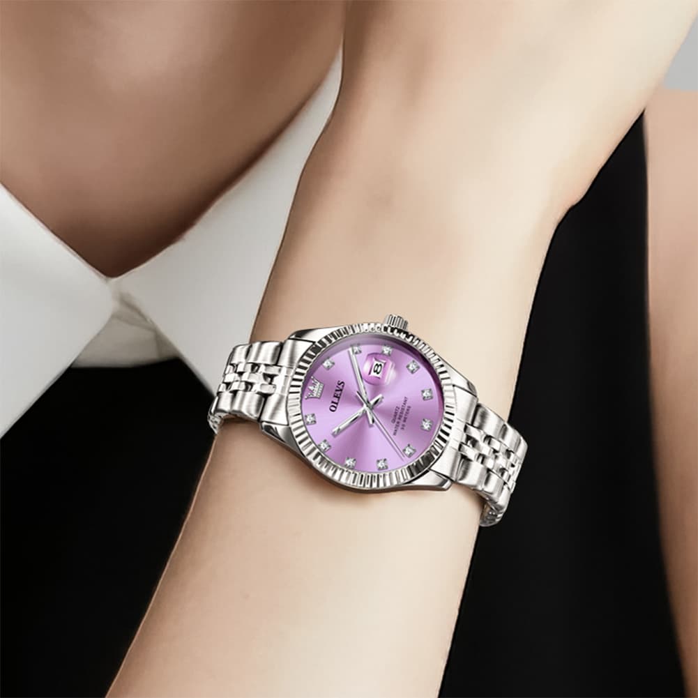 OLEVS 3705 Classic Luxury Fluted Bezel Quartz Watch for Women