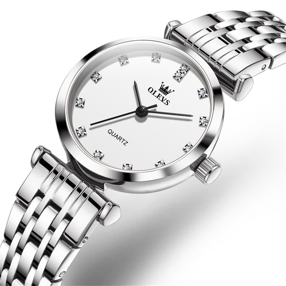 OLEVS Couple Watch Faceted Crystal Diamond Marker Stainless Steel Quartz 5596