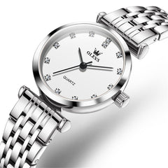 OLEVS Couple Watch Faceted Crystal Diamond Marker Stainless Steel Quartz 5596