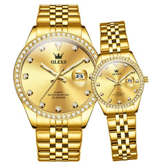 OLEVS 3629Q Diamond Bezel Quartz Couple Watches Set