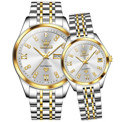 OLEVS Couple Watches Set Automatic Mechanical Diamond Dial 9801 for His and Hers