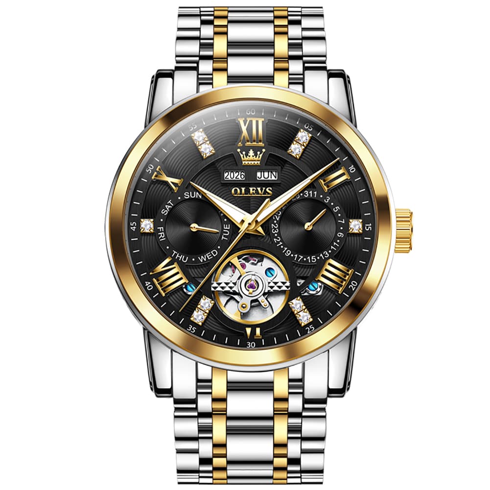 OLEVS 6701 Skeleton Automatic Mechanical Stainless Steel Watch For Men