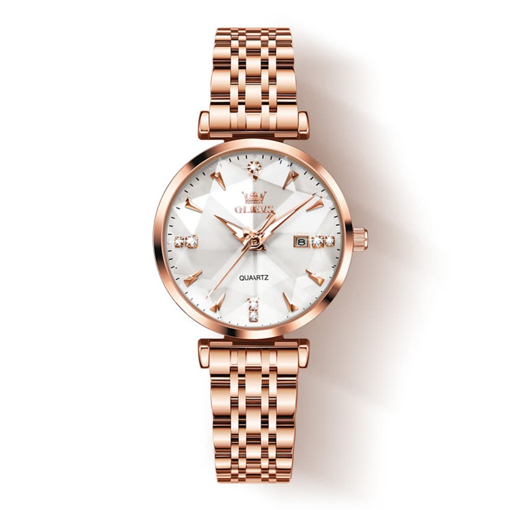 OLEVS Diamond Cut Crystal Dress Watch for Women Stainless Steel 5536